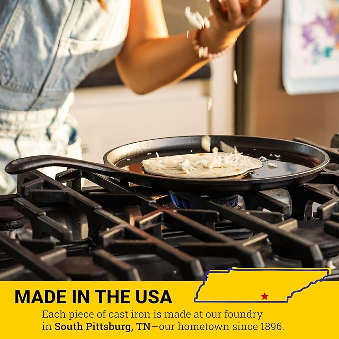 Lodge Round Seasoned Cast Iron Griddle 10.5 Inches - Round-Shaped, Pre-Seasoned Iron Griddle Pan - Non-Toxic, PFAS-Free Cookware - Compatible with Stovetop, Oven, Grill, or Campfire (Pack of 3)