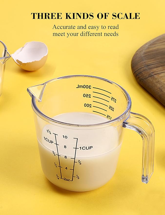 -BINGBING- Measuring Cups Set, Liquid Measuring Cups For 3 For Kitchen | BPA Free Plastic Set with Spout Multiple Measurement Scales, Cup, Ml and Oz, (Clear)