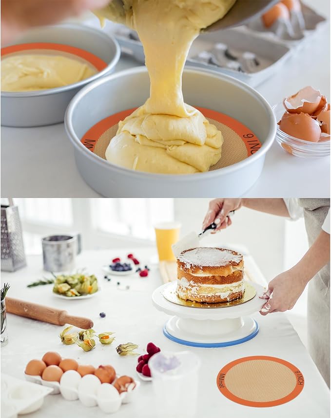 Best German Silicone Baking Mats - 12 inch | Set of 2 Round Non-Stick Reusable Air Fryer Linner, Non Slip, BPA Free, PFOA Free, Non-toxic, Dishwasher Safe