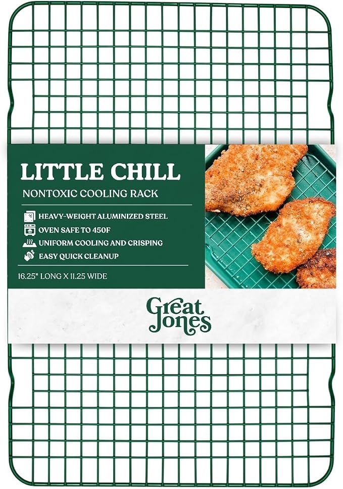 Great Jones Non Stick Wire Cooling Rack (Broccoli) – Fits Quarter Sheet | 8.4" × 12.4" Non Toxic Baking Rack, Heavy-Weight Aluminized Steel, Oven Safe 450 °F, Bacon & Cookie Cooling Rack