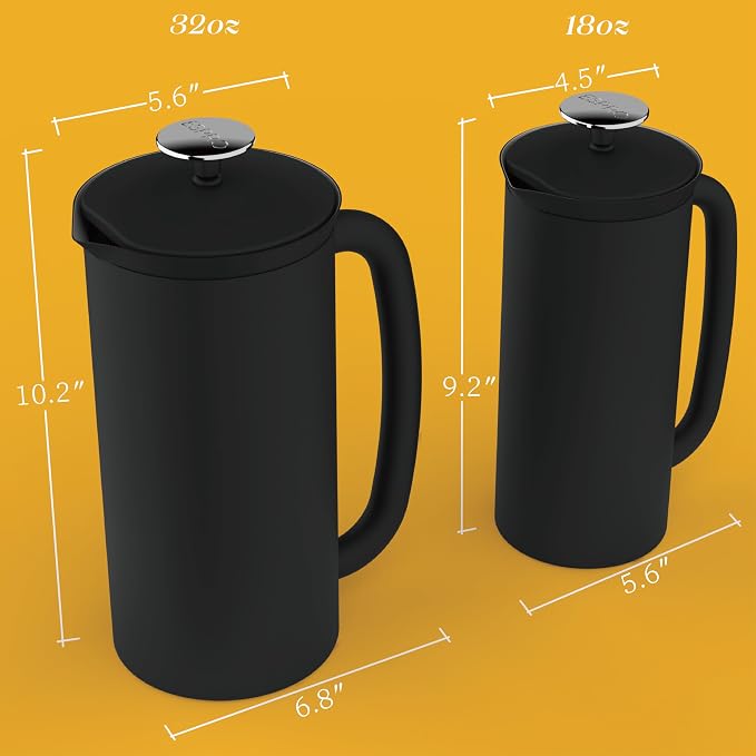 ESPRO P7 French Press, 18oz, Matte Black, Stainless Steel Coffee Maker | Double Filter Coffee Press, Grit-Free Coffee, Heat Resistant Insulated tea Press, Easy Hot and Cold Coffee Brewer, Tea Brewer