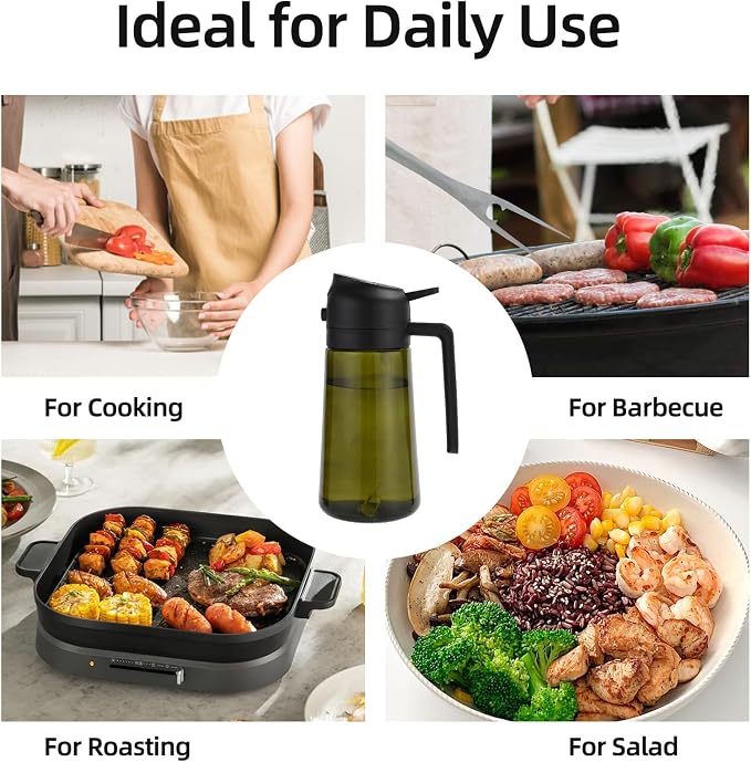 Aovdy Olive Oil Sprayer for Cooking, 2 In 1 Glass Oil Dispenser 16oz- 470ml Premium Spray Bottle for Kitchen Gadgets and Air Fryer Accessories, Salad, BBQ - Dark Green