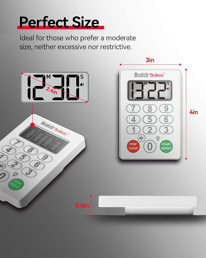 Digital Kitchen Timer Waterproof, Strong Magnetic Cooking Timer with 3 Adjustable Volume Levels & Silent Flashing Light, Countdown Timer for Cooking, Baking Shower, Classroom, White
