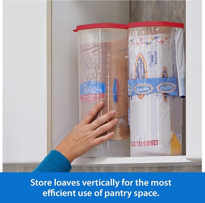 Buddeez Bread Buddy Bread Box – Red Lid, Pack of 2 | Seals in freshness, keeps loaves soft, easy to slice, bread storage container, bread keeper, bread holder