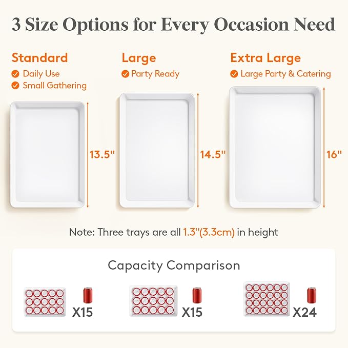 Lifewit 8 Pcs Large Serving Tray for Party, 15" x 10" Reusable Plastic Food Serving Platter for Dessert, Fruit, Cookies, Appetizers & Charcuterie, BPA-Free White Catering Trays for Buffets Display