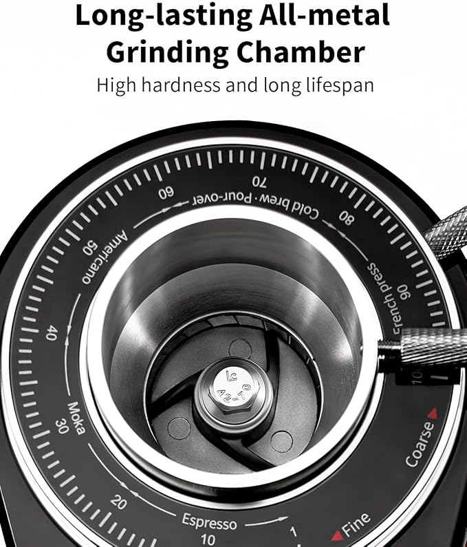 SHARDOR 64mm Flat Burr Coffee Grinder, 100 Settings, Anti-Static, Black | Electric Bean Grinding, All-Metal Chamber, Portafilter Holder,Precision Timer, LED Display, 260W, Silicone Bellows, 120V Only