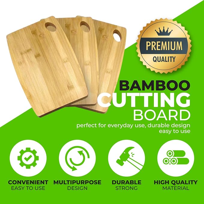 Bulk Round Plain Bamboo Cutting Board with Handle (Set of 12) | Use For Customized, Personalized Engraving | Wholesale Premium Blank Bamboo Board (Rectangular 12" X 9")