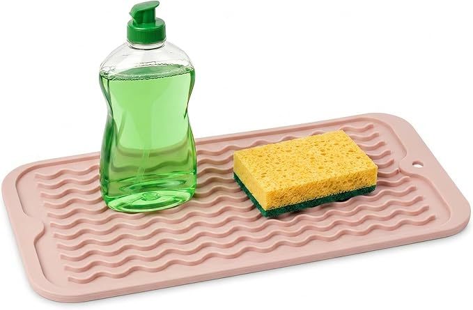 ZLR Silicone Sink Caddy & Sponge Holder, 6"x12", Peach Pink | Sink Organizer for Soap, Sponge & Brush, Doubles as Bathroom Vanity Tray, Raised Lip, Non-Slip Food-Grade Silicone