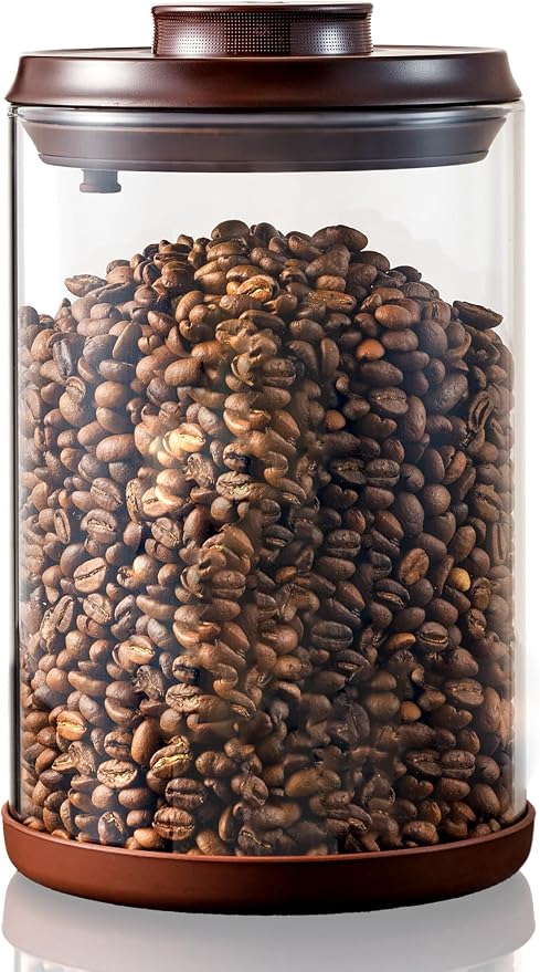 Coffee Canister, 21 oz Borosilicate Glass Airtight Coffee Containers for Ground Coffee with CO2-Release Valve - Large, 1.31lb