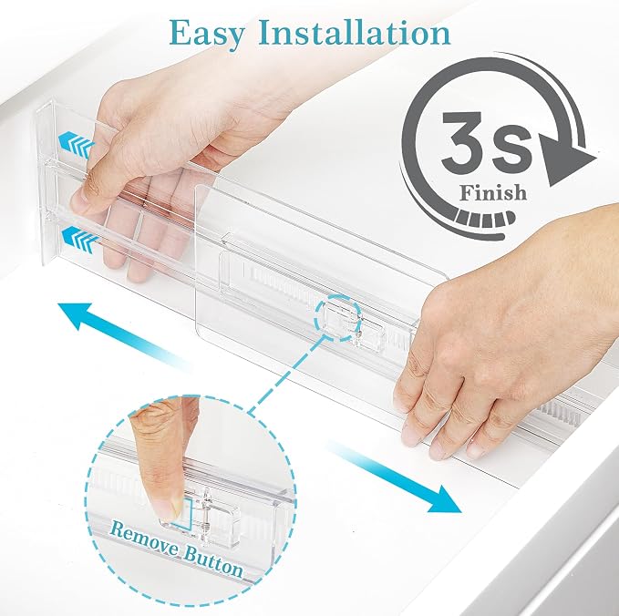 Vtopmart 4" High Drawer Dividers for Clothes, 13"-22" Adjustable, 12 pack | Expandable Dresser Drawer Organizer, Clear Plastic Separators for Dresser, Baby Clothing, Underwear, Cosmetic, Toiletries