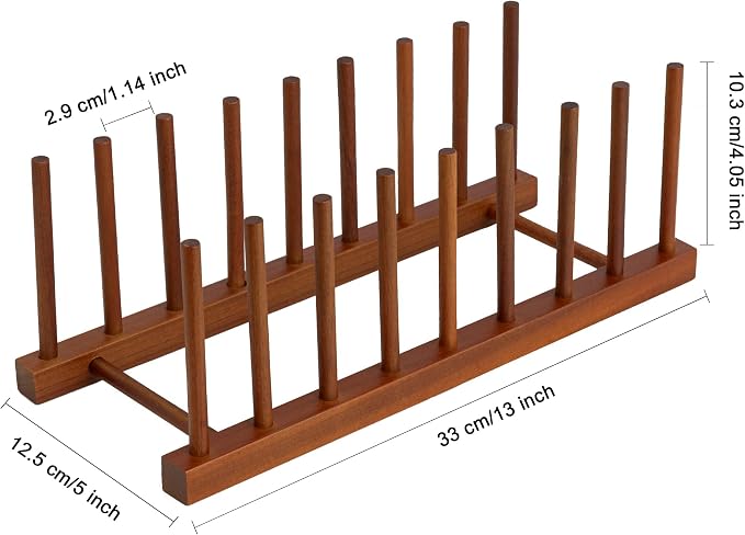 HBlife Teak Dish Plate Bowl Cup Book Pot Lid Cutting Board Drying Rack Stand Drainer Storage Holder Organizer Kitchen Cabinet（Keep Dry） | 8 Slots, Vertical Dish Racks for Cabinet Countertop & Wall, Plate Pot Lid Cutting Board Holder, Bowl Cup Drainer, ...