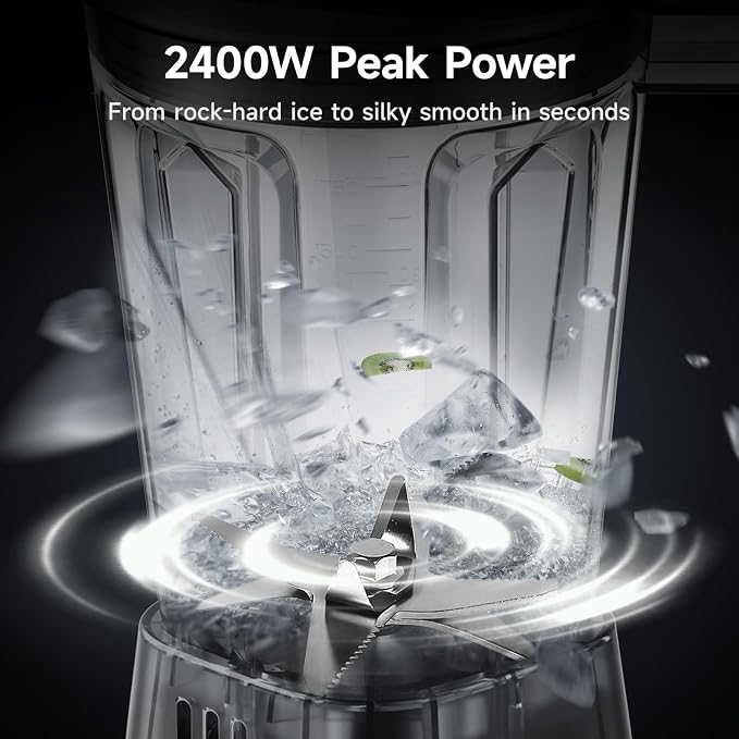 2400W Peak Countertop Blender for Kitchen, 64oz Pitcher & 24oz Travel Cup | AI Smart One-Touch & Stepless Speed, 4 Presets for Ice & Shakes, Self-Cleaning Blade, BPA-Free Touch Control