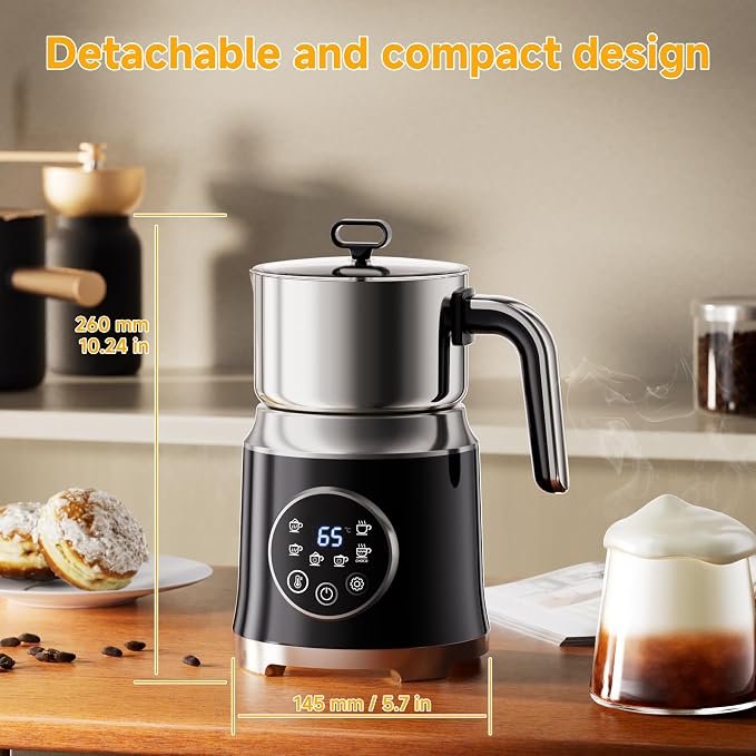 6-in-1 Electric Milk Frother and Steamer, Large Capacity Foam Maker | Detachable Automatic Milk Frother for Hot & Cold Foam, Hot Chocolate Maker, BPA-Free Electric Coffee Drink Mixer