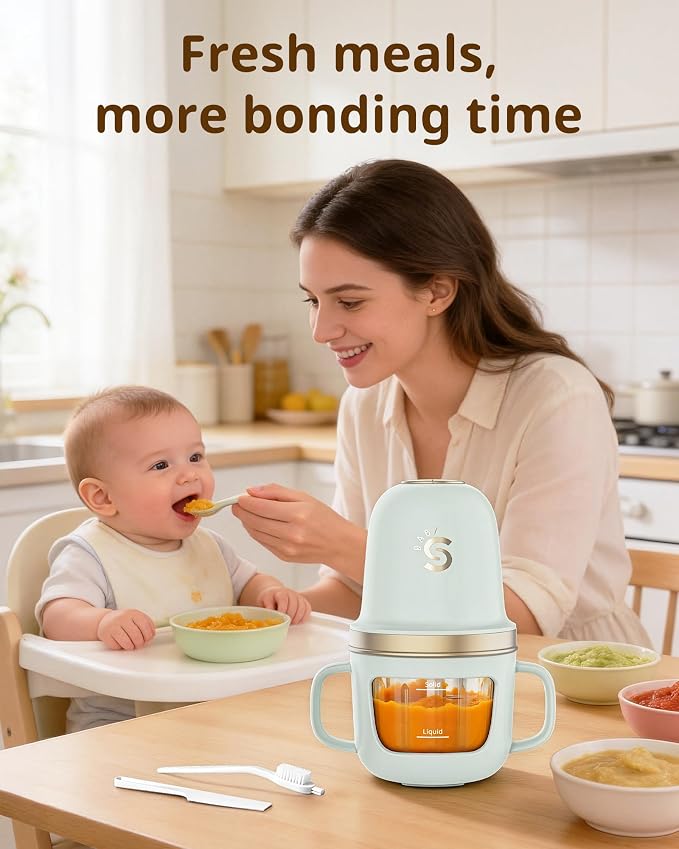SosekiBaby Solo Baby Food Maker Glass Puree Blender & Mini Food Processor | 316L Stainless Steel Blades, 2-Speed Control | BPA-Free 10oz Homemade Baby Food Grinder for Fruit, Vegetable & Meat, Green