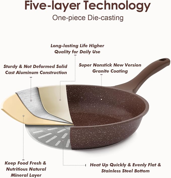 SENSARTE Nonstick Cookware Set 13 Pcs, Healthy Pots and Pans Set | Induction Cookware Set, Kitchen Cooking Set with Stay-Cool Handles, Silicone Utensils and Pot Protectors, PFOA Free, Brown