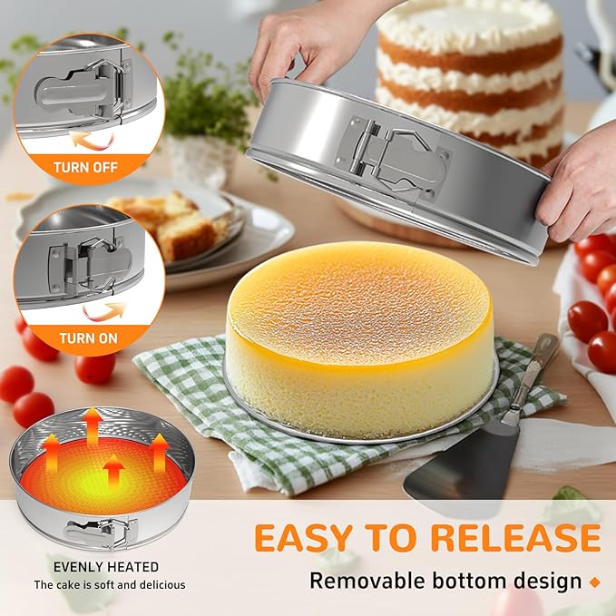 ZeroPone 10 Inch 304 Stainless Steel Springform Pan with Removable Bottom | Nonstick Round Spring Form Cheesecake Pan with 30 Pcs Parchment Paper Liners