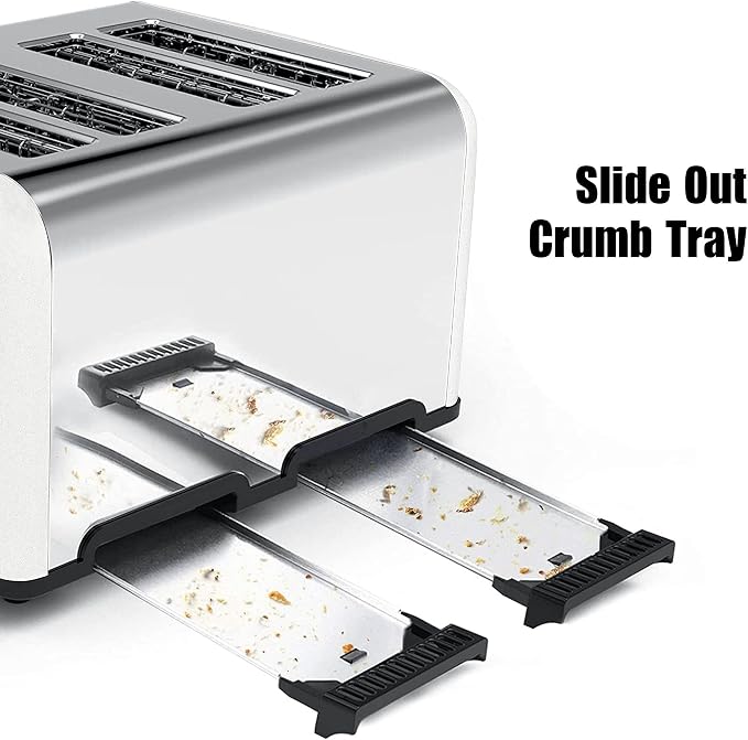 Toaster 4 Slice, KitchMix Bagel Stainless Toaster with LCD Timer, Extra Wide Slots, Dual Screen, Removal Crumb Tray (White)