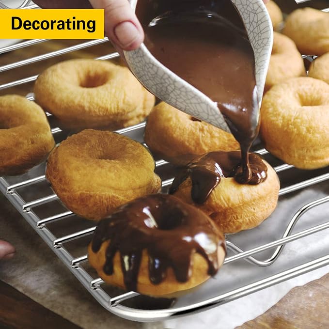 E-far Baking Cooling Rack Set of 2, Stainless Steel Metal Roasting Cooking Racks, Size - 15.3''x11.25'', Non Toxic & Rust Free, Oven & Dishwasher Safe