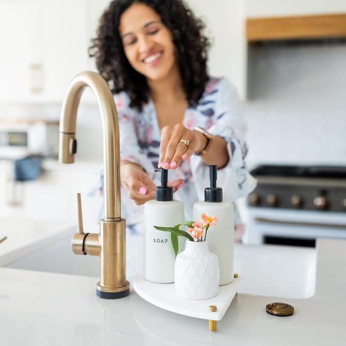 Fast Drying Stone Sink Caddy Made of Diatomaceous Earth | Water Absorbing Stone Tray for Bathroom | Instant Dry Sponge Holder for Kitchen Sink New Longer Size (Marble print on Corner tray)