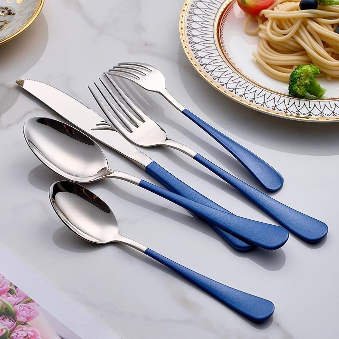 Colorful Silverware Set 20 Piece 18/0 Stainless Steel Flatware Sapphire Blue Handle Cutlery Set Service for 4 Fork Knife Spoon Set Mirror Finish Dishwasher Safe