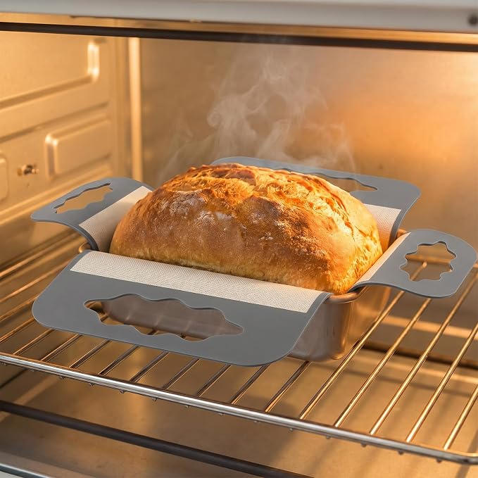 2Pcs Silicone Bread Pan Liner Reusable Baking Mat Fits 9x5" Loaf Pans | Non-Stick, Heat Resistant Loaf Pan Lifters with 4 Handles