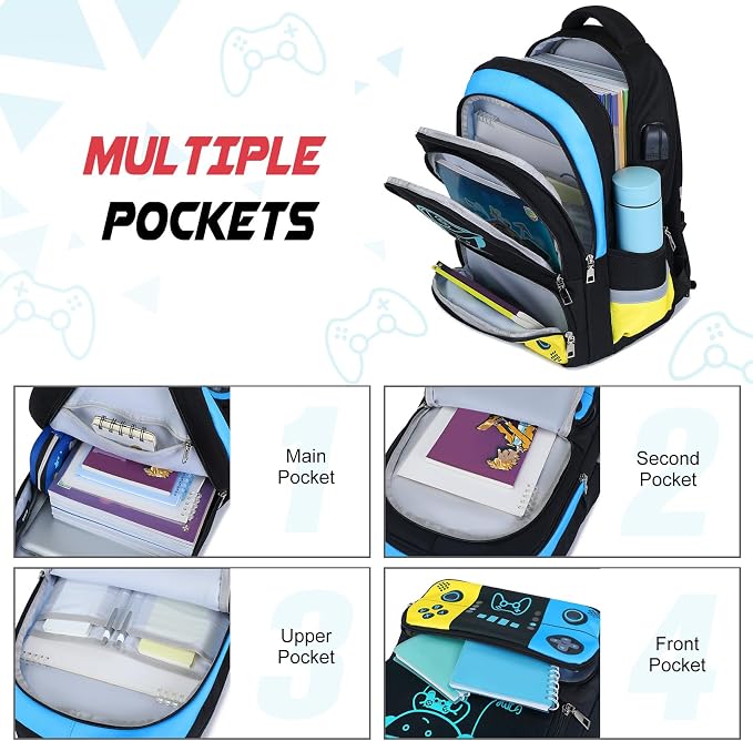 Backpack for School Boys, Cool Luminous Gamer Boys Schoolbag | with Lunch Box & Pencil Case Set for Kids Teens Elementary Middle School, Bookbag Glow In The Dark