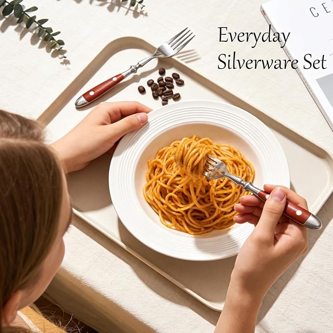 20pcs Brown Silverware Set Service for 4,Vintage Flatware Set with Brown Bakelite Handle, Stainless Steel Cutlery Set, Dishwasher Safe