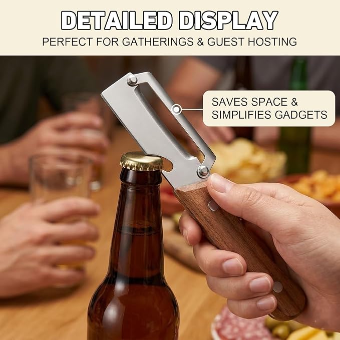 3 Pcs MultiFunctional Vegetable Peeler for Kitchen,Stainless Steel Blade with Ergonomic Wooden Handle and Built-in Bottle Opener, Kitchen Tool for Fruit Veggie Pumpkin, Gifts for Mom