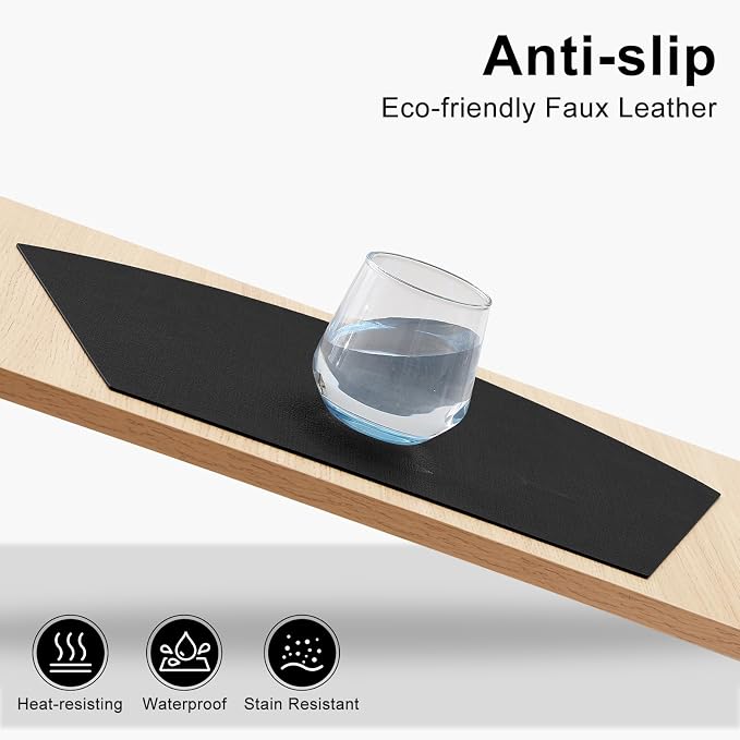 Homaxy Wedge Faux Leather Placemats for Round Table, Set of 4, Black | Waterproof Wipeable Washable Table Mats, Easy to Clean Anti-Slip Place Mats, 11.8" x 17"