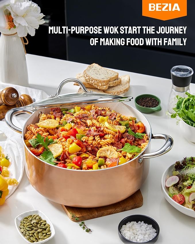 BEZIA 6 Quart Nonstick Stock Pot with Lid, Induction Compatible Cooking Pot | Soup Pot with PFOA Free Granite Coating, All Stovetops Compatible, Oven & Dishwasher Safe, Perfect for Soup, Sauce, and Pasta