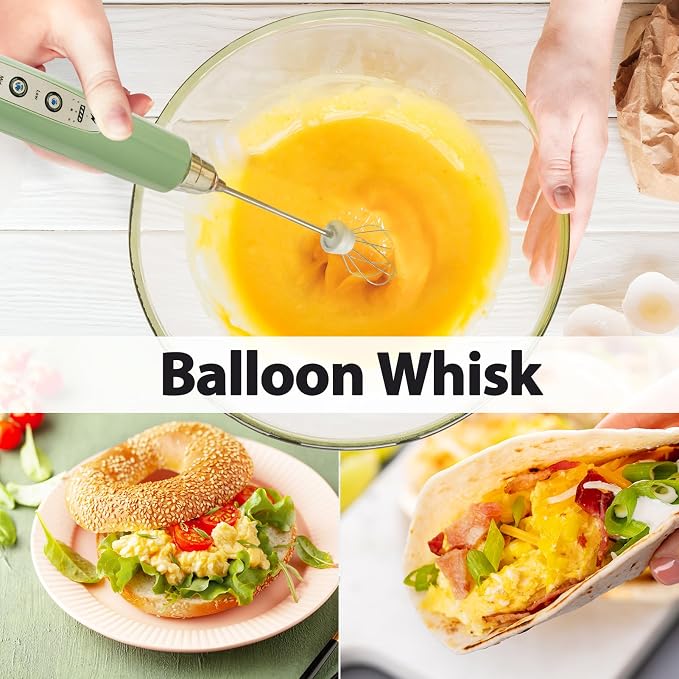Milk Frother Wand Rechargeable Handheld Electric Whisk 3 Speed Adjustable | Coffee Frother Wand with 3 Stainless Whisks Electric Foam Maker Drink Mixer Blender for Latte Cappuccino Matcha Egg