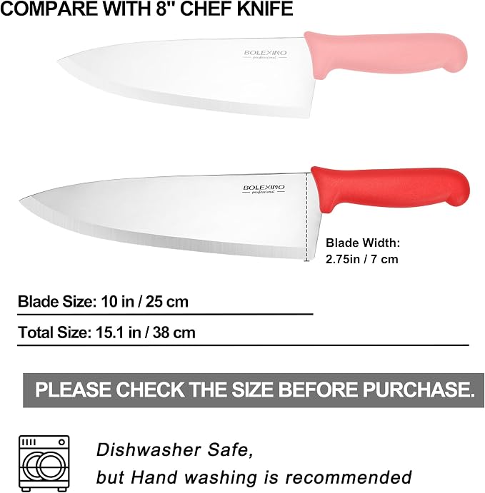 10" Professional Chef Knife, High Carbon Steel, Ergonomic (Red) | 10" High Carbon Stainless Steel,Versatile wide-blade chef knife,Non-Slip Ergonomic Handle,Durable, Stain-Resistant & Sharp.