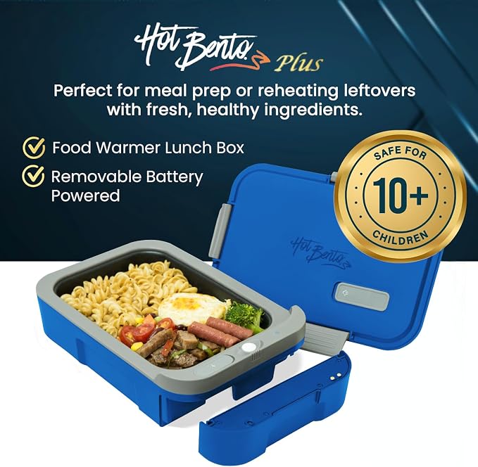 PLUS Self-Heated Cordless Lunch Box & Food Warmer, Ocean | Removable Battery Powered, Child Safe, Portable & Compact, Ideal for Travel, Jobsite, Picnics, School & Outdoor Recreation