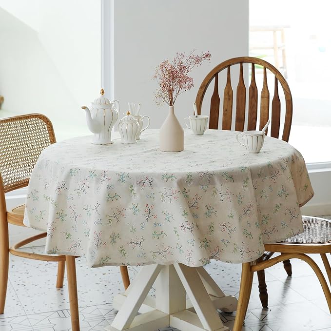 Pastoral Round Tablecloth - 60 Inch Dia. Table Cloth - Washable Table Cover with Dust-Proof Wrinkle Resistant for Restaurant, Picnic, Bistro, Indoor and Outdoor Dining, Gardenia