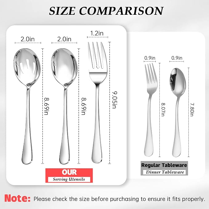 Mwellewm 18Pcs Serving Utensils Set Serving Tongs Serving Spoons for Buffet | Dishwasher Safe, Silver Stainless Steel Tableware, Metal Cutlery, for Parties Weeding Entertaining Catering Banquet Birthday