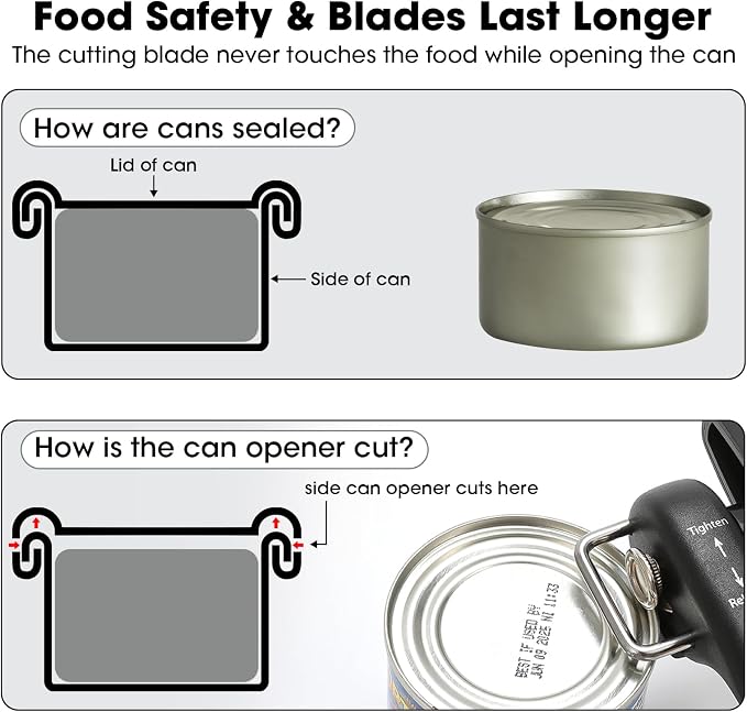 Beneno Can Opener, Manual Side Safe Cut Can Opener Smooth Edge, Green | Durable Sharp DC53 Steel Cutting Blade, Clean Cut with no Sharp Can Edges, Big Effort-Saving Knob, Comfortable Non-Slip Grip
