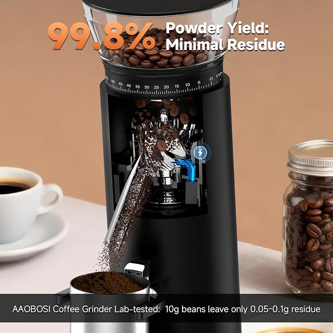AAOBOSI Cordless Burr Coffee Grinder, Rechargeable with 60 Grind Settings & Anti-Static, Digital Timer Touchscreen, Portable Electric Grinder for Espresso, Pour Over, French Press, Travel, Camping