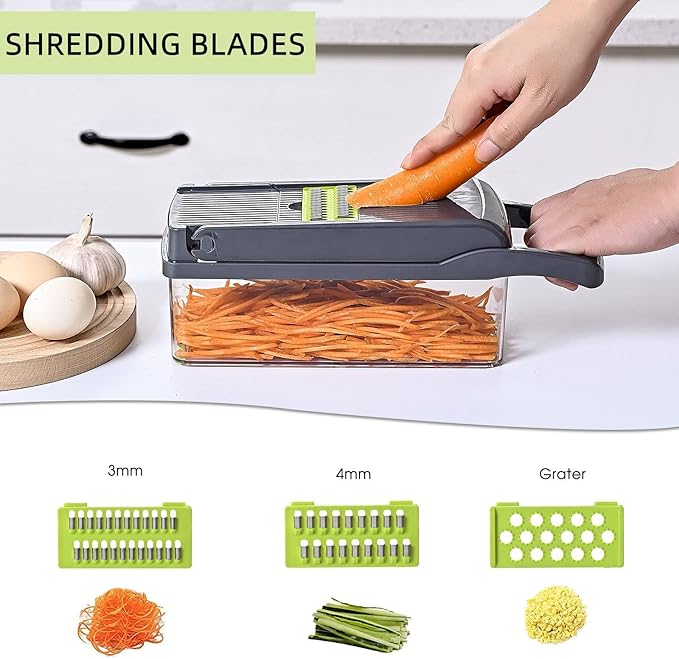 Vegetable Chopper with Container 13-in-1, 7 Blades Food Dicer Veggie Slicer | Onion, Tomato, Salad, Slap, Fruit Cutter with Sharp Stainless Steel Blades, All-in-One Kitchen Prep Tool