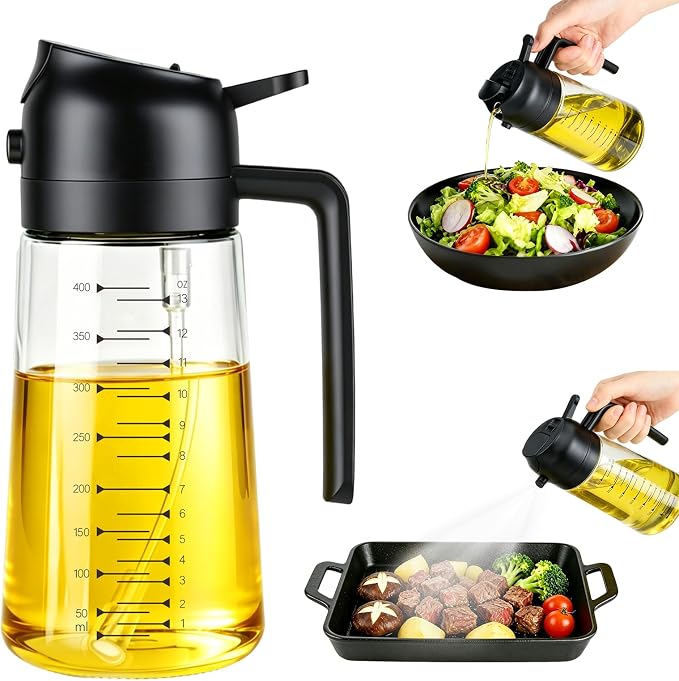 Olive Oil Sprayer for Cooking – 2 in 1 Olive Oil Dispenser Bottle for Kitchen（16 Oz）