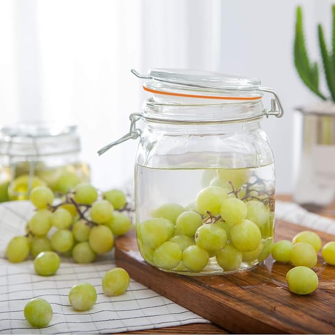 32oz Glass Food Storage Jars with Airtight Clamp Lids,6 Pack | Square Wide Mouth Mason Jars, Food Storage Containers for Kitchen,Pantry,Pickling,Sugar,Flour, Cereal