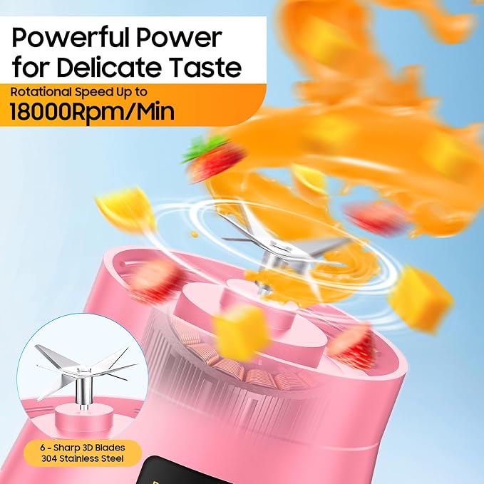 Portable Blender Personal Size Blender Make Smoothies, 12oz Mini Travel Cup | BPA-Free Small Blender with High Blending Speed, 6 Steel Blades, Easy Clean, Freshly Squeezed in Sports/Office/Gym