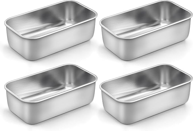 LIANYU 4 Pack Stainless Steel Mini Loaf Pan for Baking Bread, 6.3 x 3.5 In | Small Bread Loaf Pan for Homemade Meatloaf, Tin Loaf Baking Pan Perfect for Banana Sourdough Sandwich, Dishwasher Safe