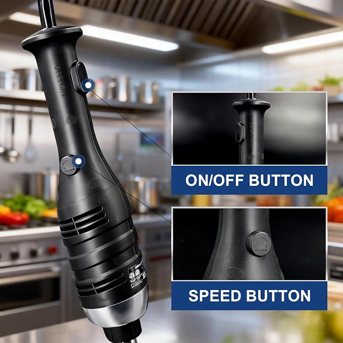 VONCI 280W Handheld Immersion Blender, With 9.5 inch Detachable Shaft | Variable Speed 6000-20000RPM, Up to 8 gal / 2.1 L, Light Duty, Stainless Steel, Ideal for Light Dressings