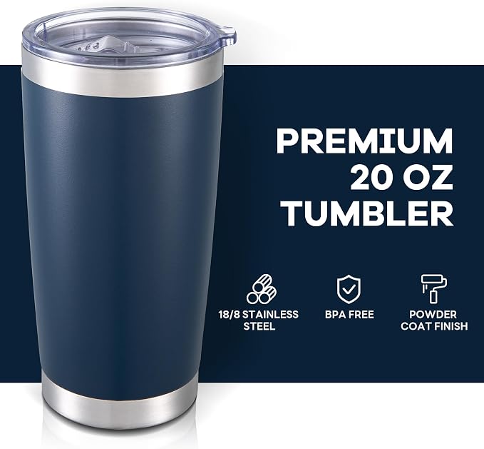 20 oz Tumbler with Lid Stainless Steel Insulated Tumblers Cups Travel Mug | Double Wall Vacuum, Powder Coated, Keep Drinks Cold and Hot, Waterproof Lid, Fit of Car Cup Holders, Navy