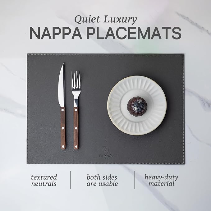 Baroyal Faux Leather Placemats Set of 12 Vinyl Washable Wipeable Table Mats for Kitchen Dining Table Heat Resistant Waterproof Modern Indoor/Outdoor Placemats Non-Slip Easy Clean Place Mats -Dark Gray