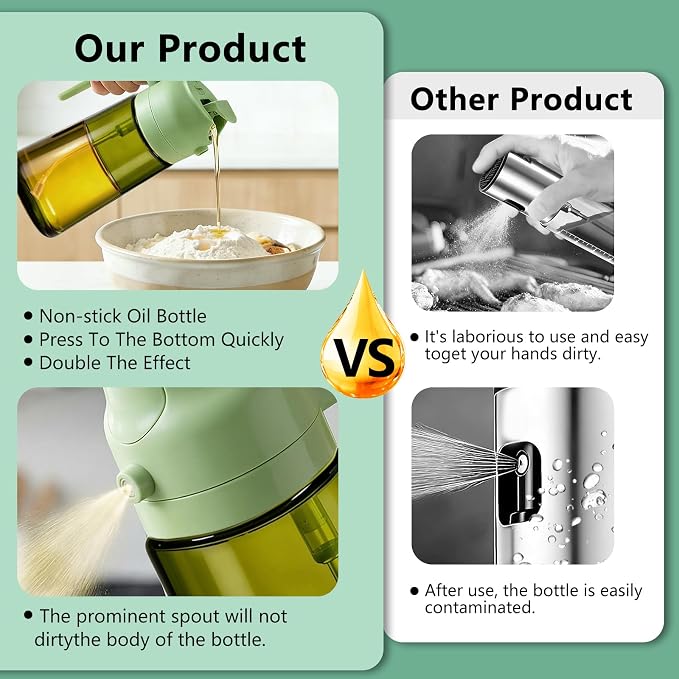 Olive Oil Sprayer & Dispenser Bottle for Cooking, Air Fryer, BBQ, and Salad – 2-in-1 Oil Mister Kitchen Accessory