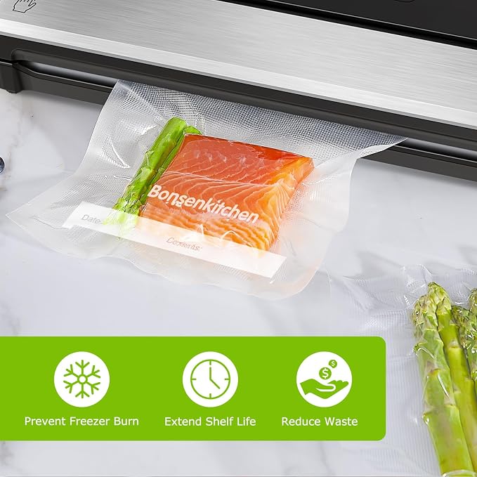 Bonsenkitchen Precut Vacuum Food Sealer Bags 100 Pint 6" x 10", BPA Free | Commercial Grade Textured Food Vacuum Sealer Bag, Thick Embossed Bags for Food Storage and Sous Vide Cooking