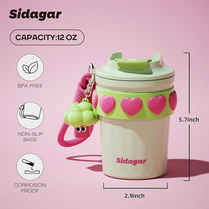 SDGA+ 12 oz Travel Coffee Mug Spill Proof Leak Proof, Stainless Steel Thermal Coffee Cup with Lid, Resuable Cup for Hot and Cold, Portable Tumbler for Women, Minty Matcha