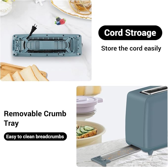 SEEDEEM Stainless Steel Toaster 2 Slice Slim, 10" Single Long Slot, Surf | 6 Shade Settings, Extra Wide Slot Fits Bagels & Artisan Bread, Defrost, Cancel Function, Removable Crumb Tray