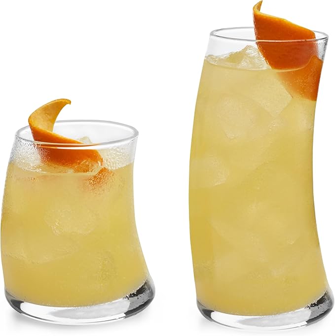 Libbey Swerve Drinking Glasses Set of 16, Chip-Resistant Tumbler and Rocks Glass Cups Set, Fun, Edgy Everyday Drinking Glasses for Special Events